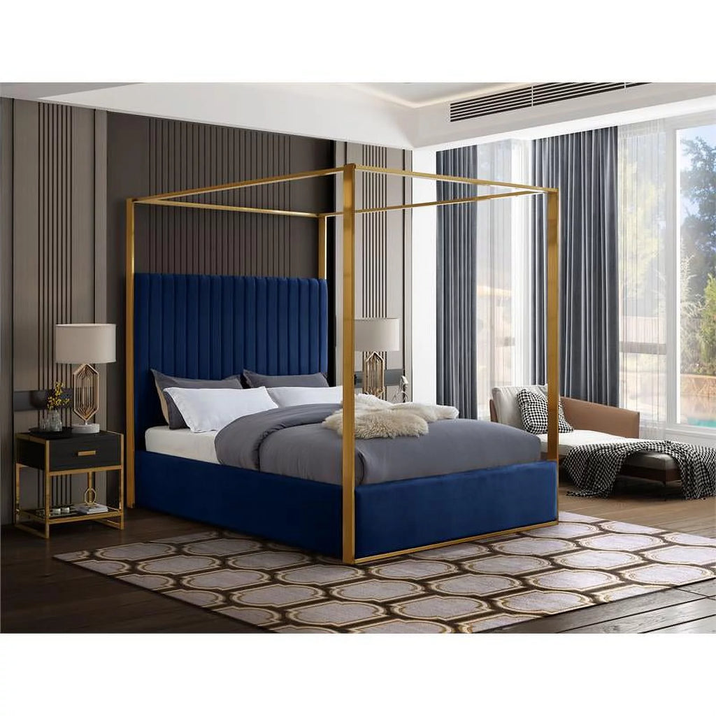 Navy Velvet Queen Bed M80058