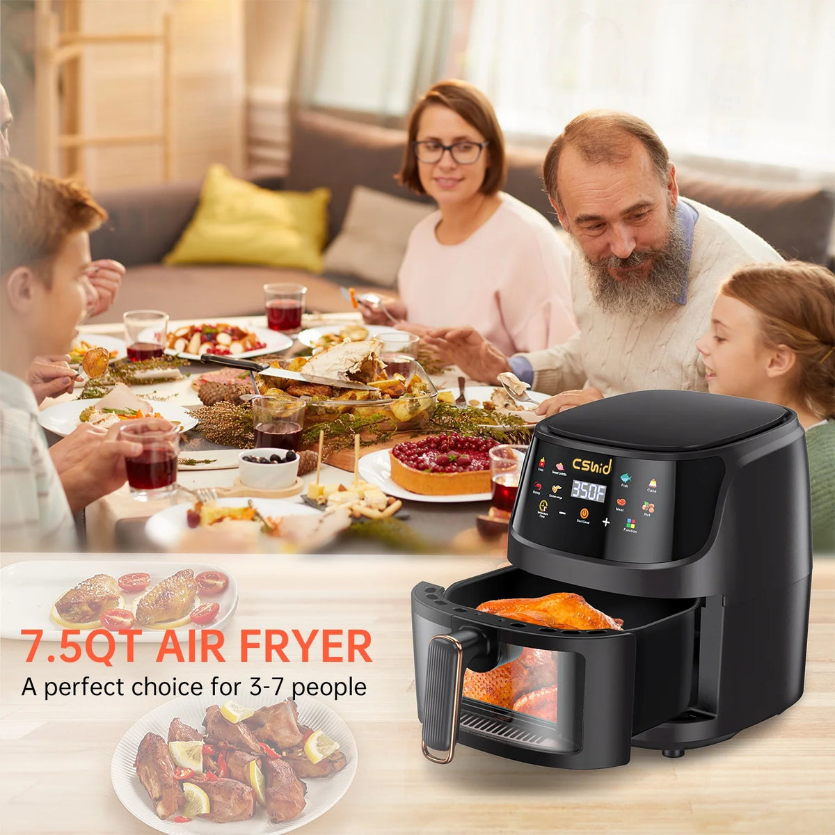 7.4 QT Touch Screen Air Fryer with 50PCS Liners N822
