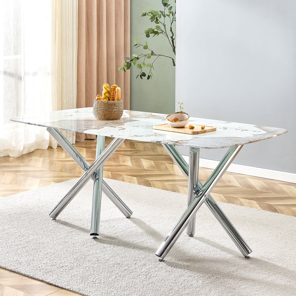 71" Rectangular Tempering Glass Dining Table with Metal Legs C86064