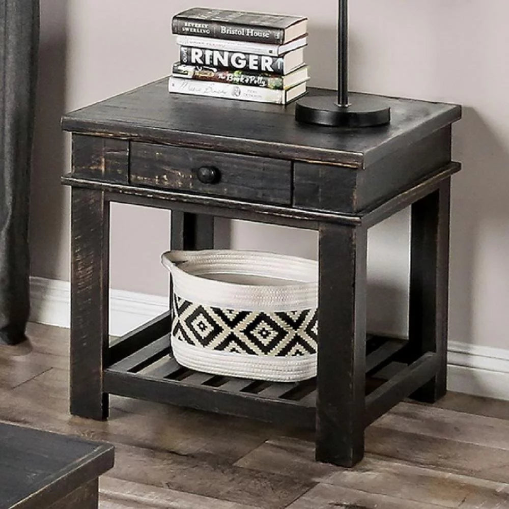 Black Solid Wood Brazilian Pine Coffee Table Set 3pcs U507
