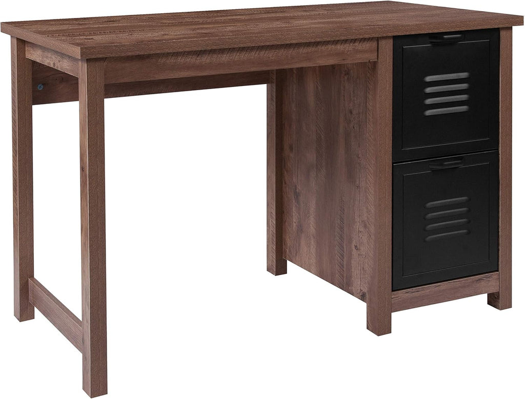 Crosscut Oak Wood Grain Finish Computer Desk with Metal Drawers S354