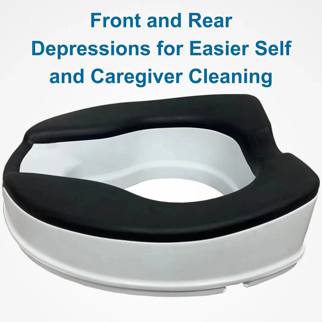 4-inch Raised Toilet Seat, Black Padded, Adjustable White Y204883