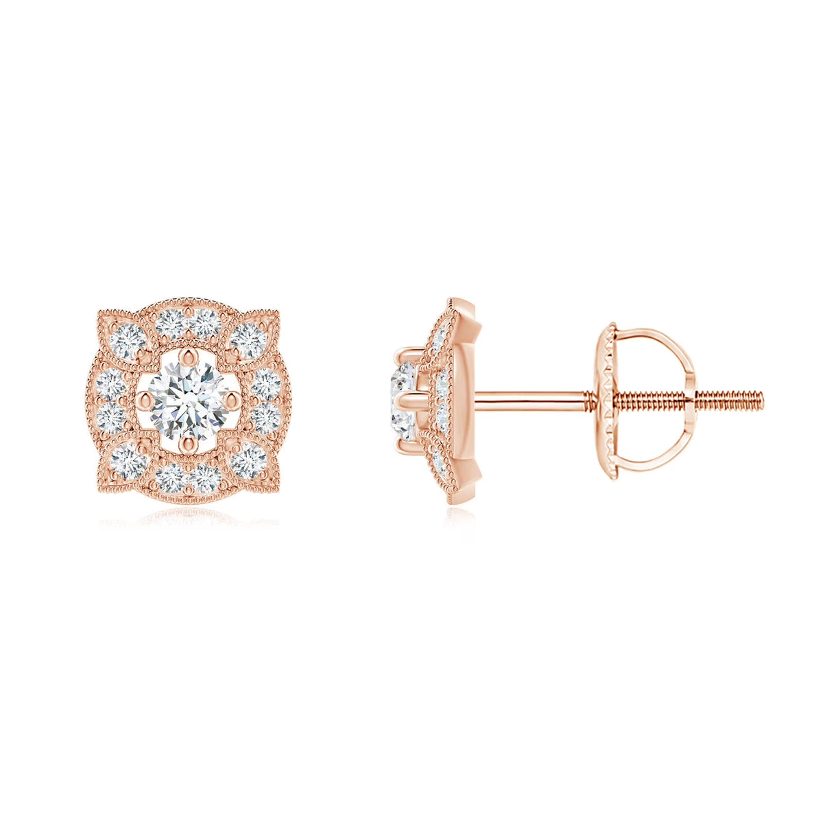 14K Rose Gold Diamond Stud Earrings V14054