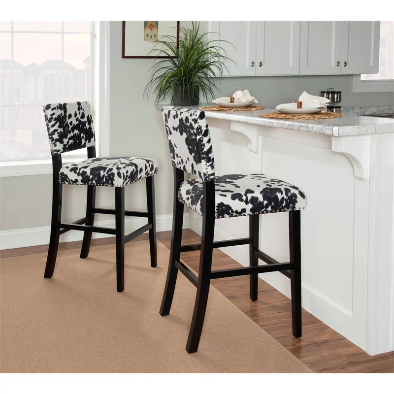 2 Piece Cow Print Wood Bar Stool Set M1959