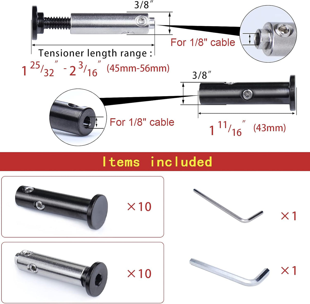 Black Cable Railing Kit Invisible Swageless Turnbuckle Tensioner Terminal for Wood Metal Post Deck Stairs X702836