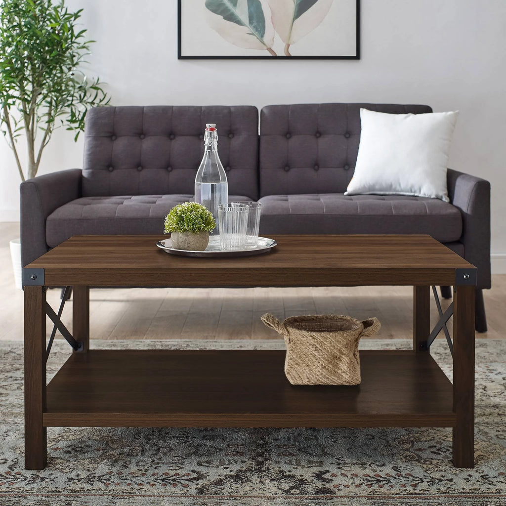 Rustic Wood Coffee Table Dark Walnut M97728