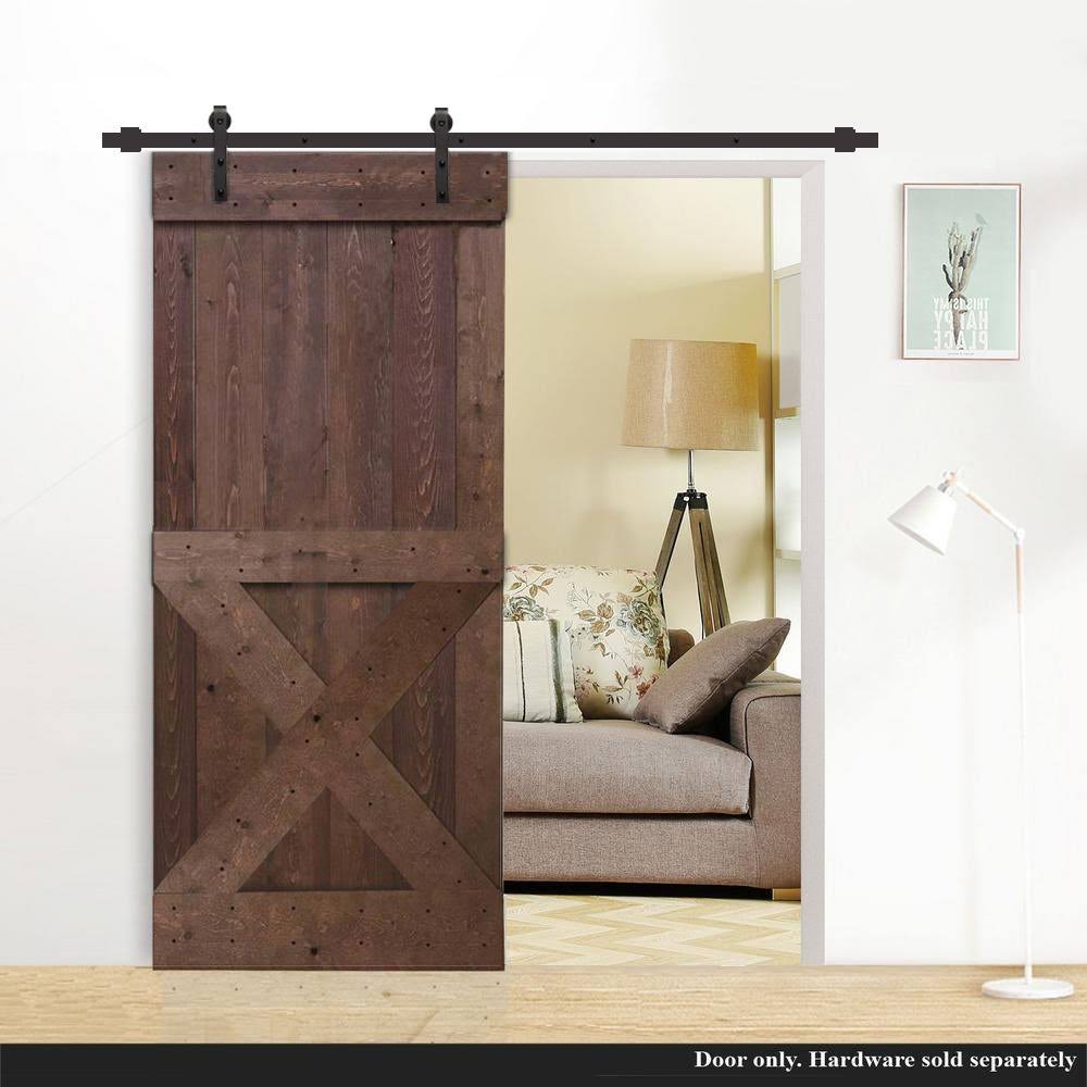 Walnut Stain Knotty Pine Wood Interior Sliding Barn Door M5820