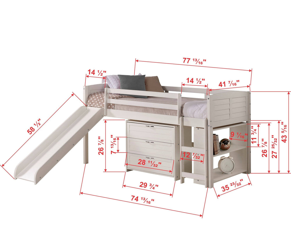 White Twin Louver Loft Bed G117