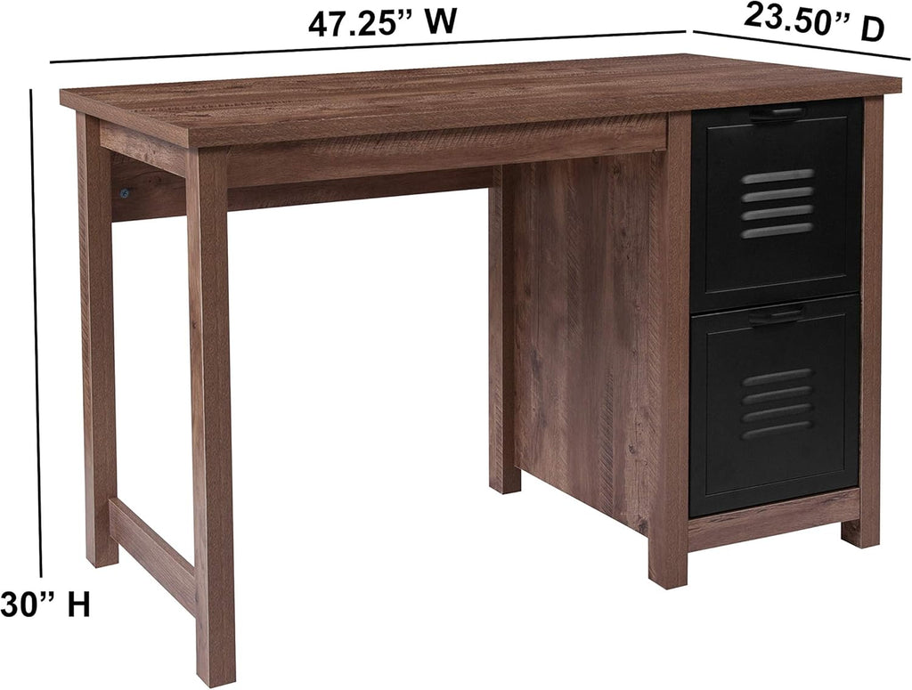 Crosscut Oak Wood Grain Finish Computer Desk with Metal Drawers S354
