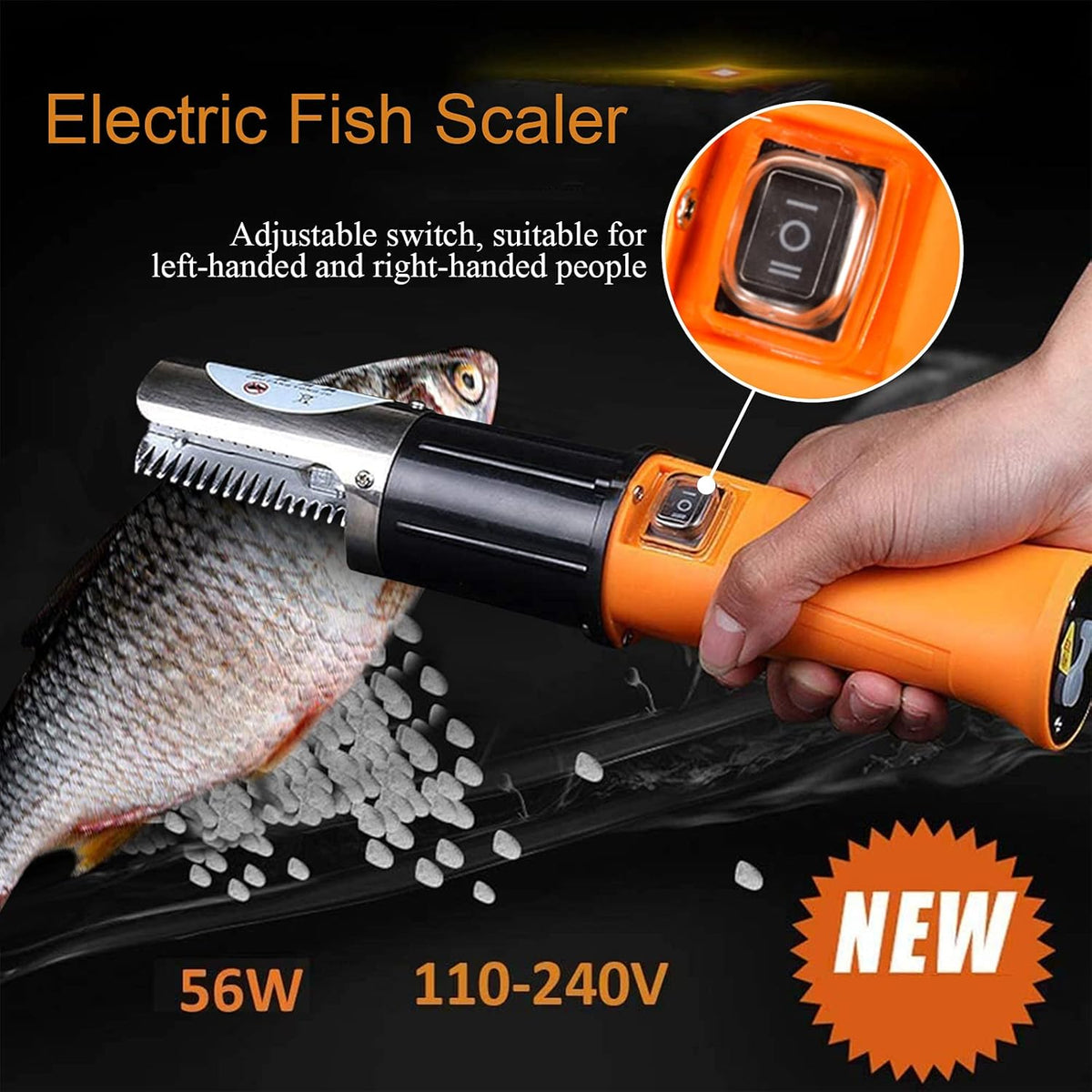 Electric Fish Scaler with Stainless Steel Roller Blade, Cordless Fish Scale Remover Cleaner Skinner Kit, 12V Rechargeable Battery G485449