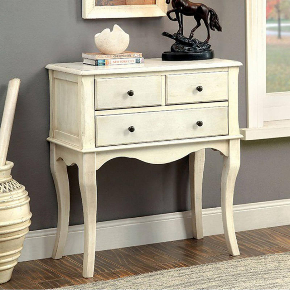 Antiqued White Hallway Cabinet P38717