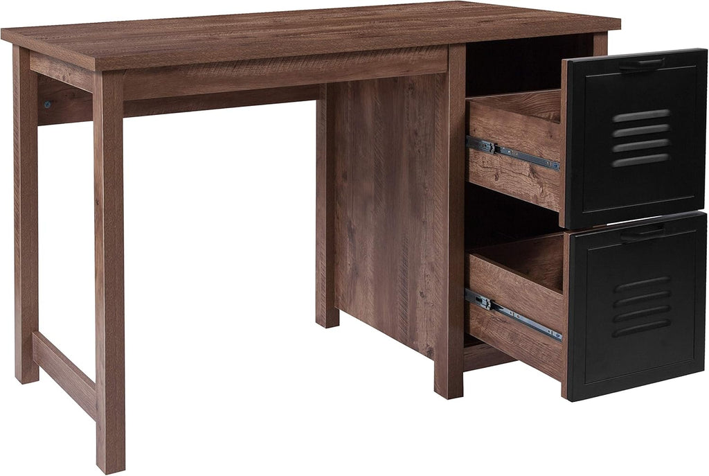 Crosscut Oak Wood Grain Finish Computer Desk with Metal Drawers S354