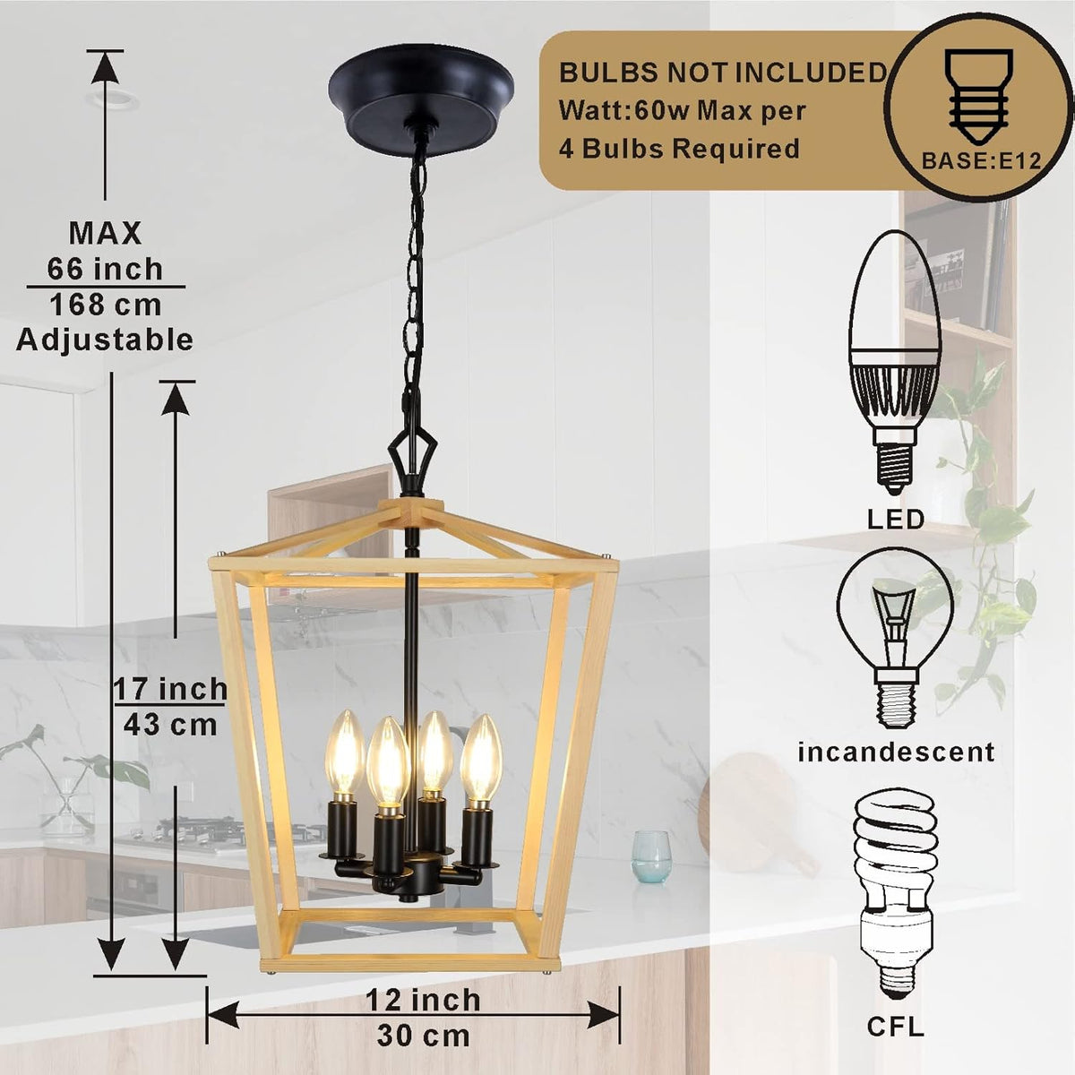 Wooden Lantern Pendant Lighting Ceiling Light Fixture F37958
