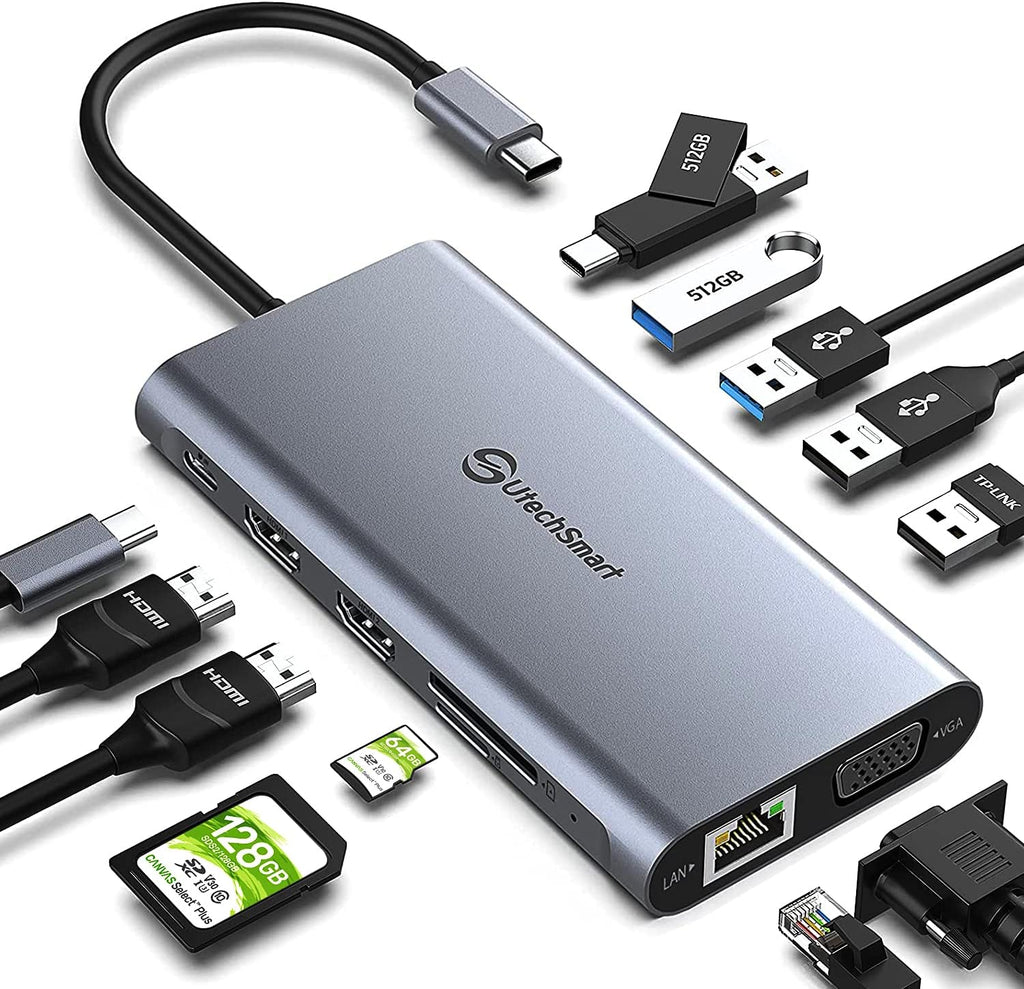 12 in 1 USB C Docking Station with HDMI, VGA, Ethernet, SD Card Reader O65671