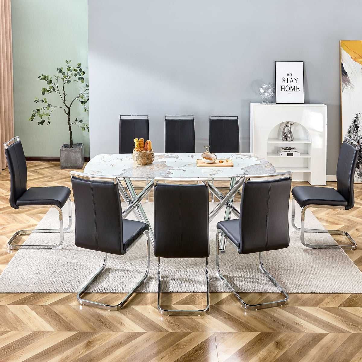 71" Rectangular Tempering Glass Dining Table with Metal Legs C86064