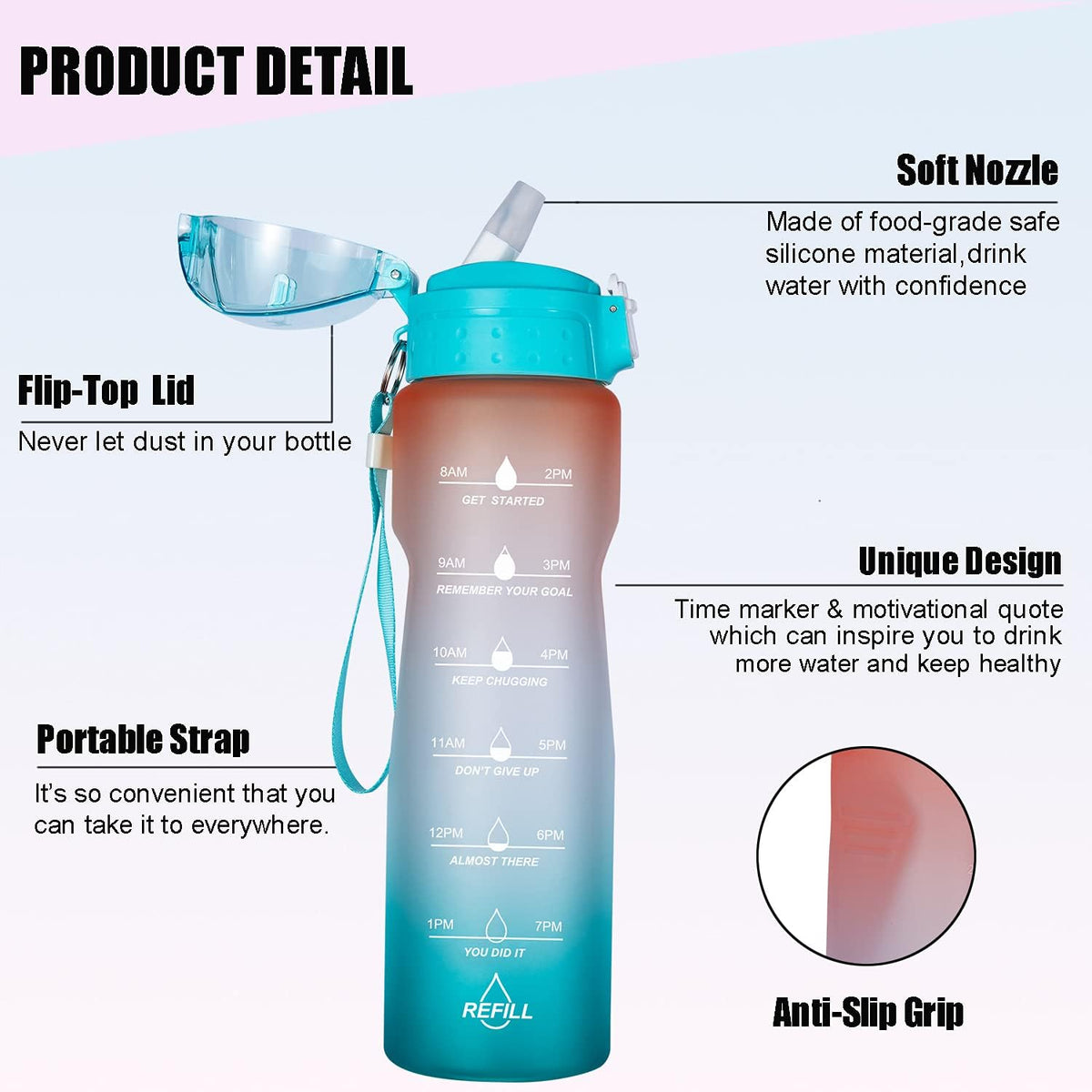 32oz Water Bottle with Straw and Time Marker B11878